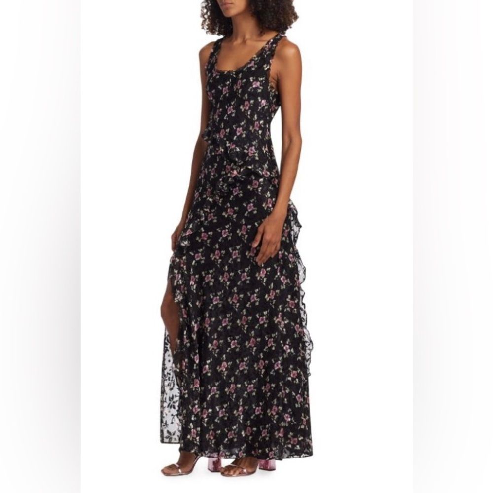New Loveshackfancy Thisbe Floral Sleeveless Ruffle Maxi Dress Size Xs Silk Blend